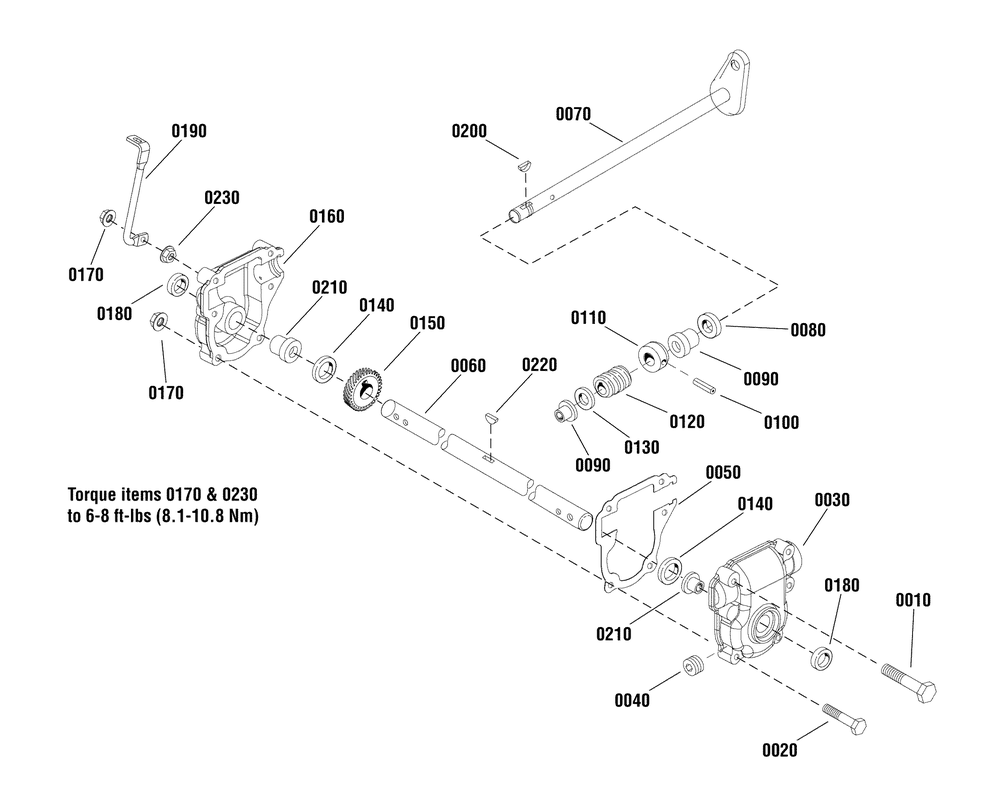 Gearbox Assembly Diagram and Parts List for 1695360  Briggs and Stratton Snow Blower